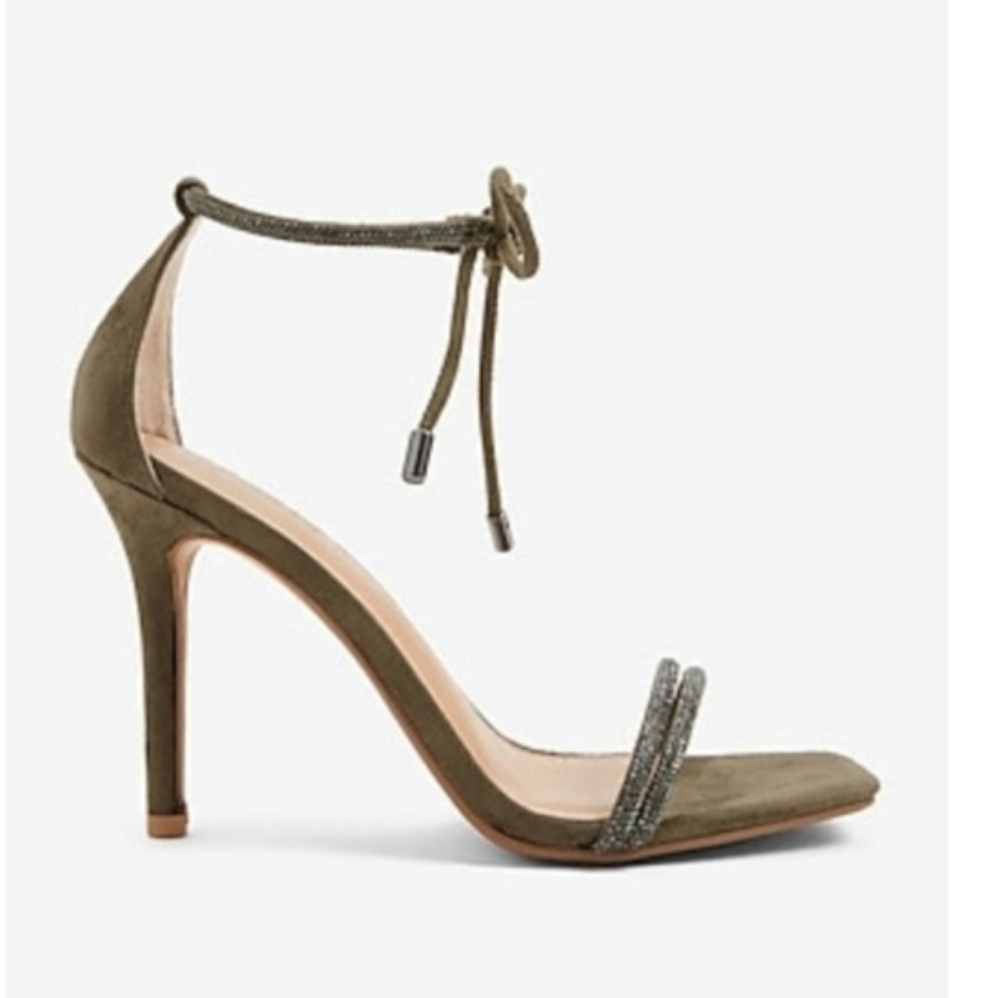 Embellished Tubular Ankle Tie Heeled Sandals Color: Burnt Oliver Size: 10